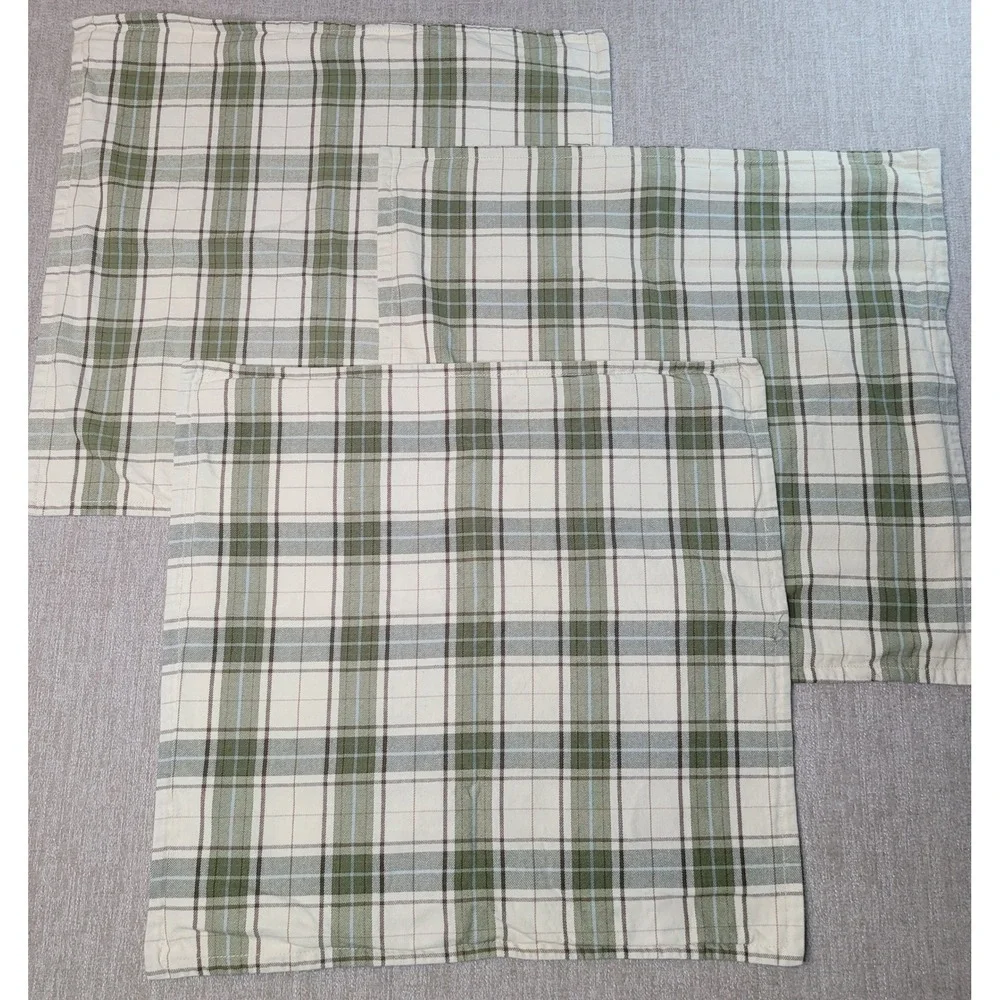 Pottery Barn Green Plaid Pillow Covers Set of 3 Old Stock 20x20 Square RARE New